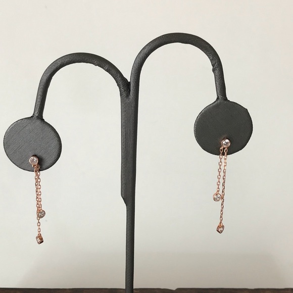 Rose Gold Plated Bezel Dangling CZ .925 Earrings! - Picture 2 of 4